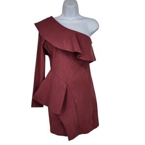 LAtiste One-Shoulder Pink Ruffled Mini Dress Asymmetrical Hem Size Large